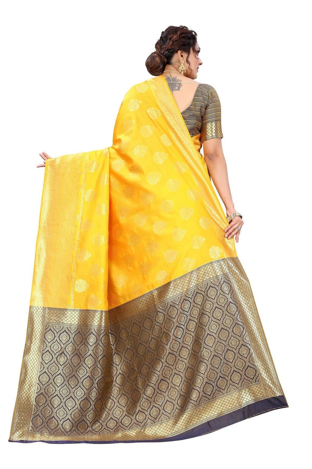 Vamika Ethnic Fire Yellow Weaving Banarasi Jacquard Saree - Distacart