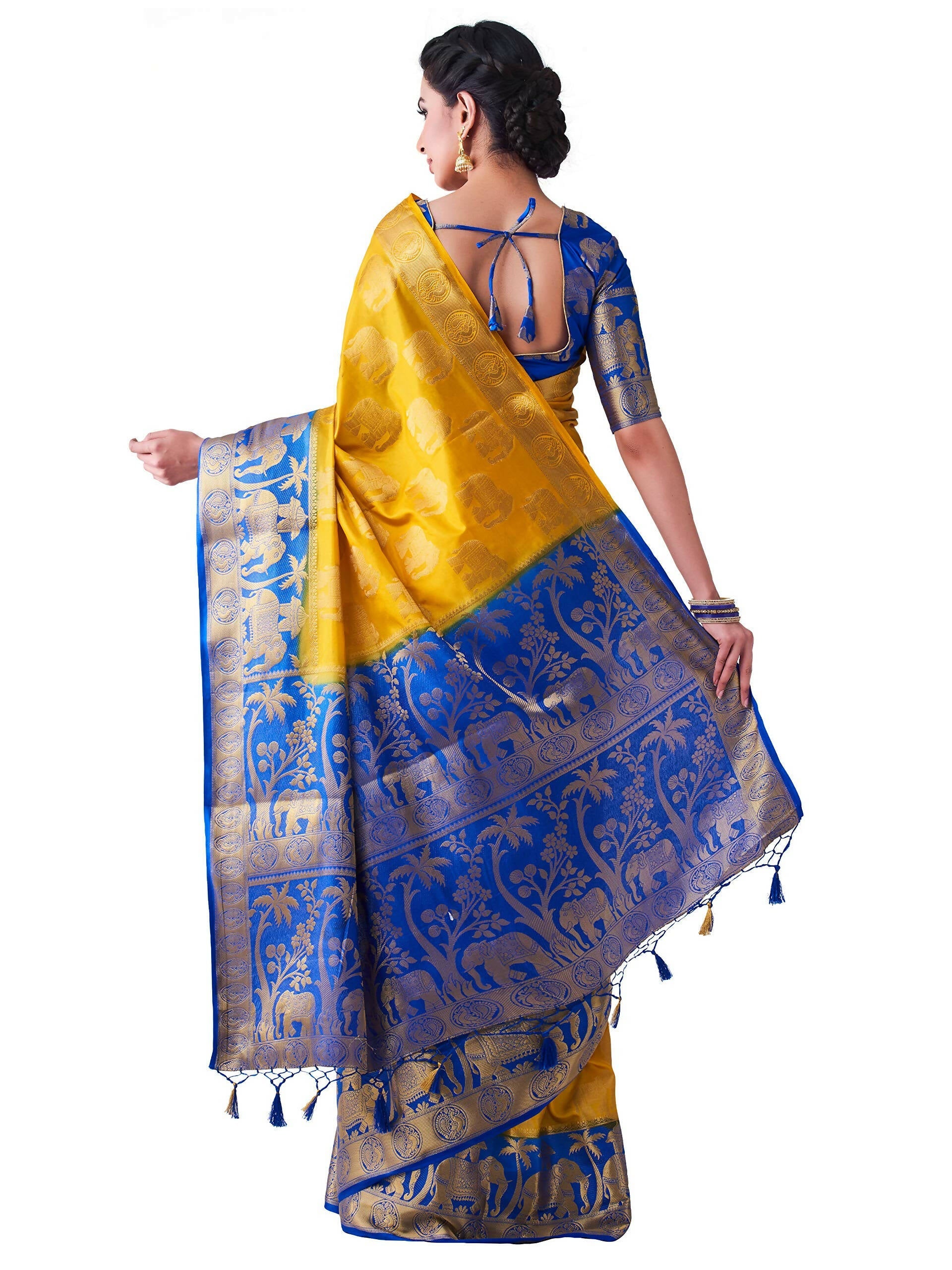 Mimosa Women's Gold Kanjivaram Art Silk Saree - Distacart
