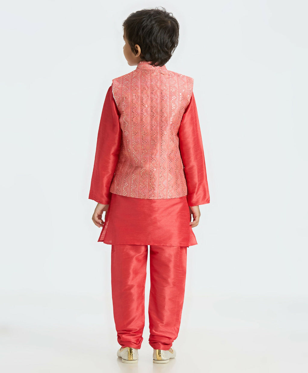 Joban Fashion Kids Island Sequence work Nehru Jacket Full Sleeves Kurta, Pajama Set - Tomato Red - Distacart