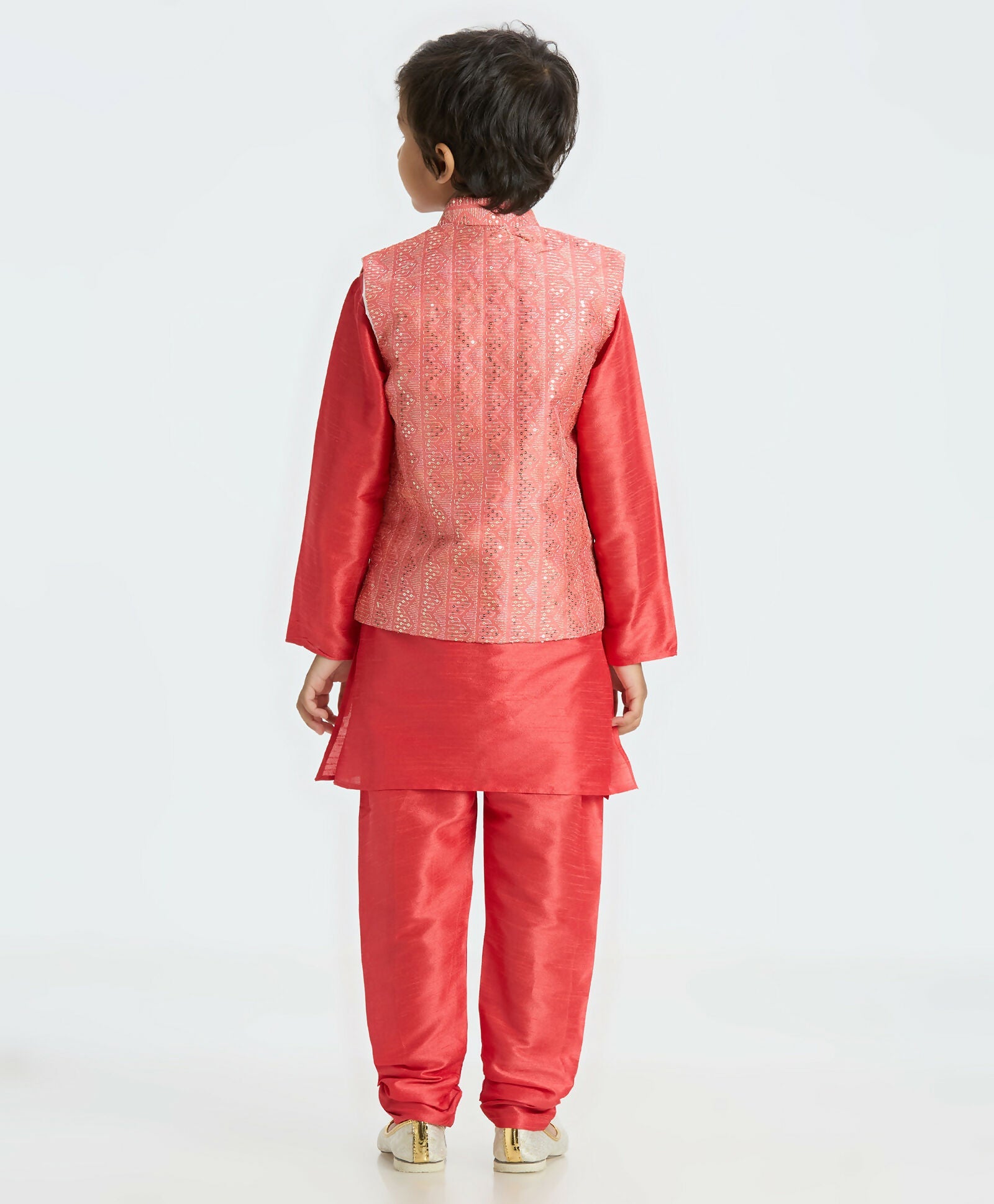 Joban Fashion Kids Island Sequence work Nehru Jacket Full Sleeves Kurta, Pajama Set - Tomato Red - Distacart