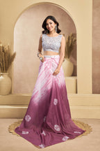 Vastranavya White Onion Digital Printed Linen Ready To Wear Designer Saree with Unstitched Blouse - Distacart