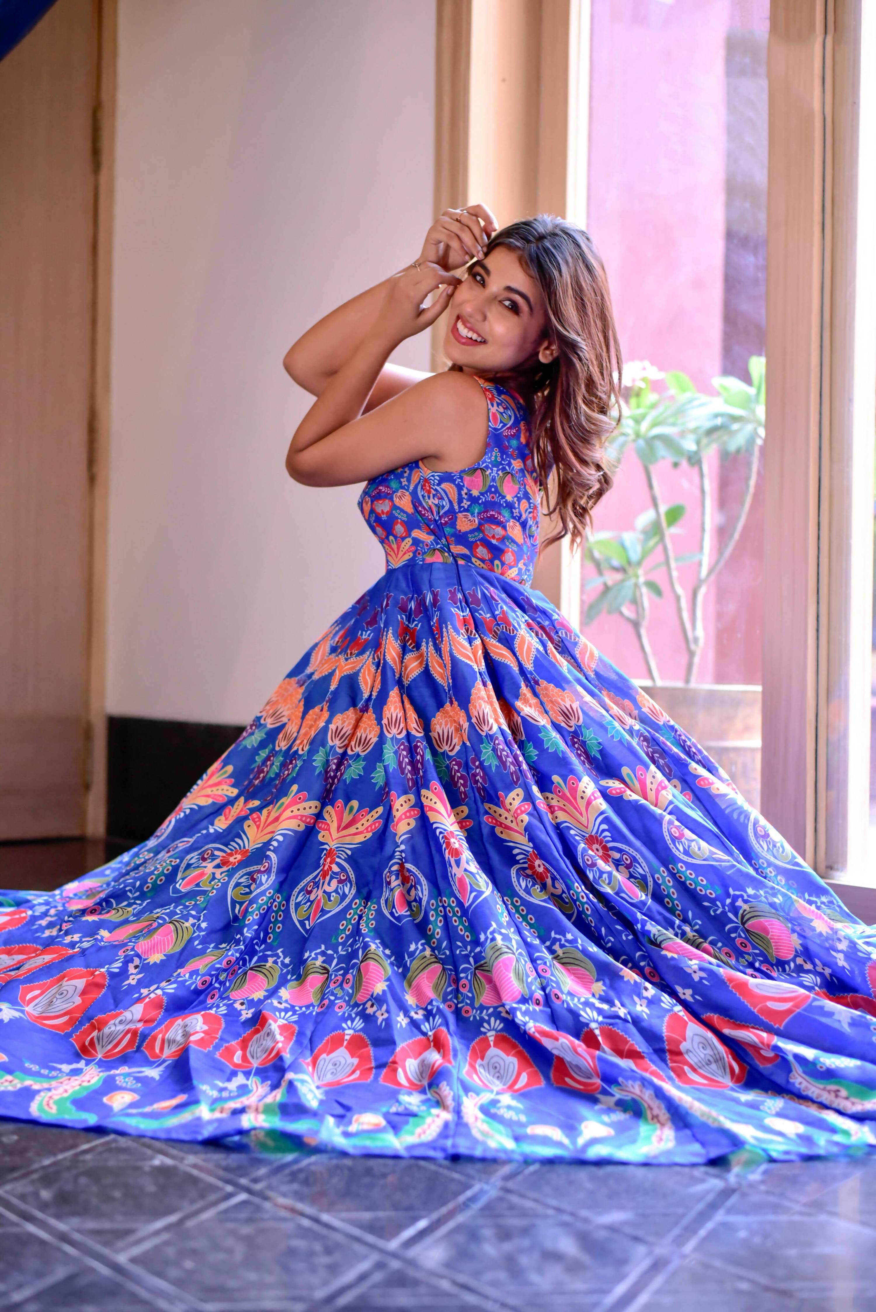 Casual Designer Blue Cotton Silk Gown - Anbazaar - Distacart