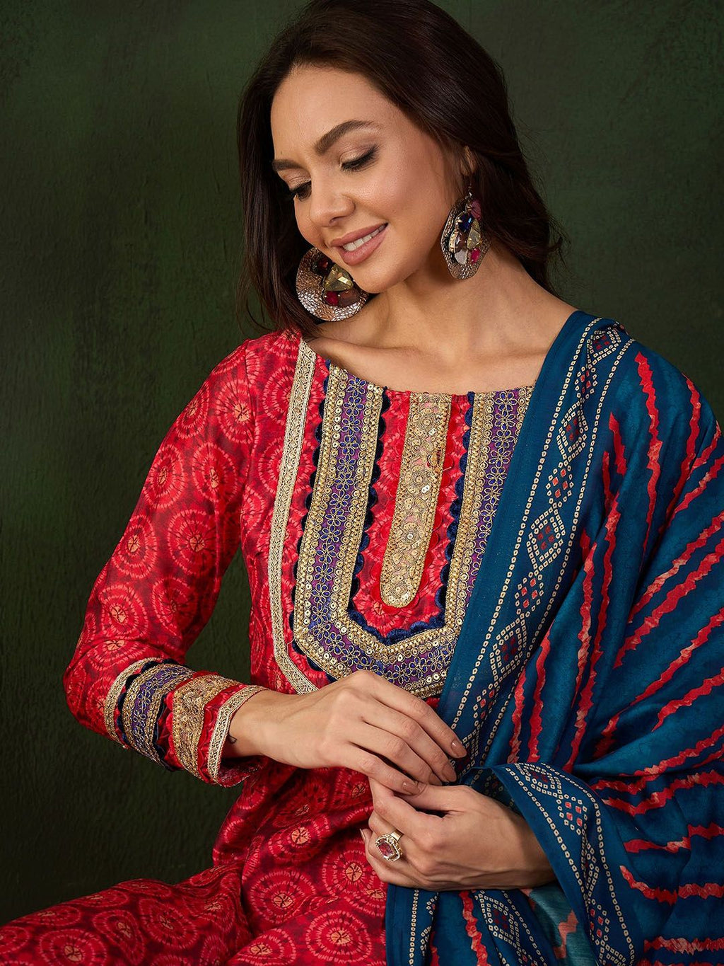 Sangria Embroidered Kurta & Palazzo With Dupatta