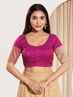 Joban Fashion Purple Taffeta Silk Padded Blouse With Round Neck Elbow Sleeves - Distacart