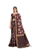 Maroon Tusser Silk Floral Printed With Sequence Embroidered Saree With Unstitched Blouse - Mohmanthan Aahana
