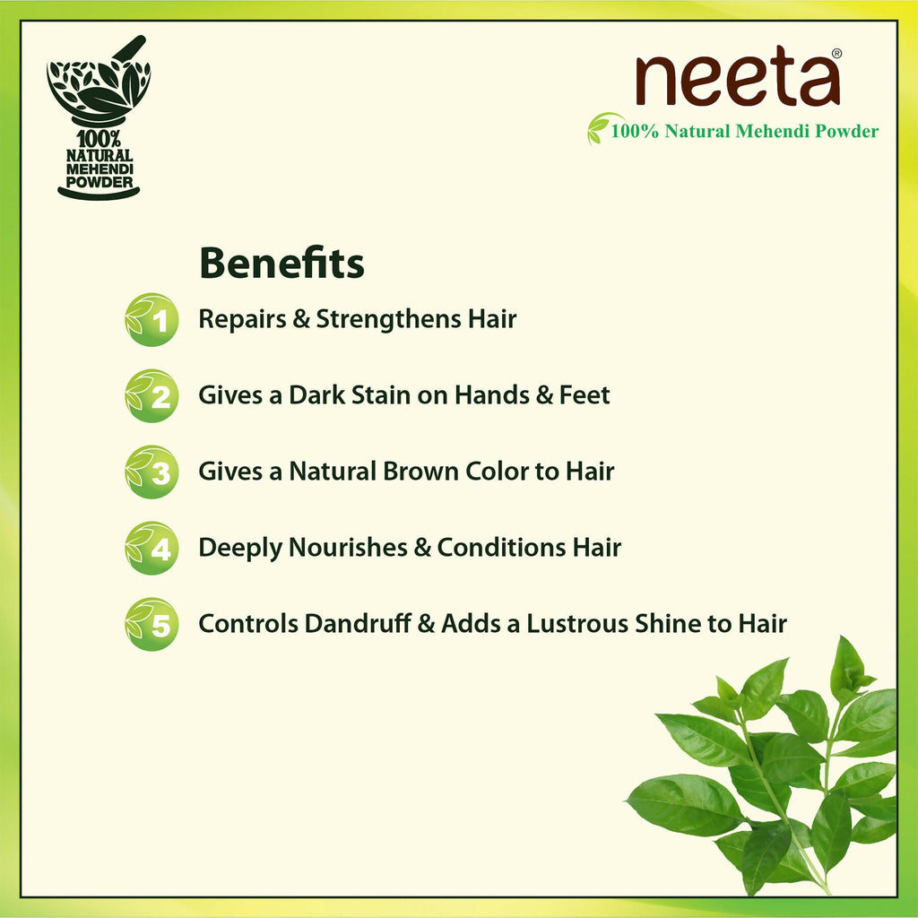 Neeta 100% Natural Henna Powder For Hair Colour And Growth|Rich Brown Shades