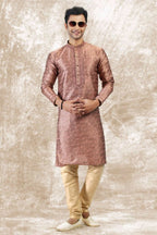 Raivat Ethnic Jacquard Silk Brocade Mirror and Thread Work Kurta Pajama In Onion Pink Colour