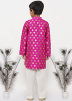 Little Bansi Boys Banarsi Silk Sherwani & Pyjama - Magenta & Cream