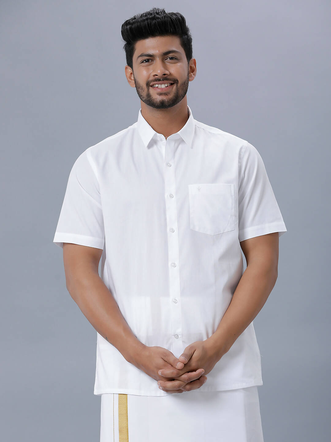 Ramraj Cotton Mens Half Sleeve Formal Poly Cotton White Shirt