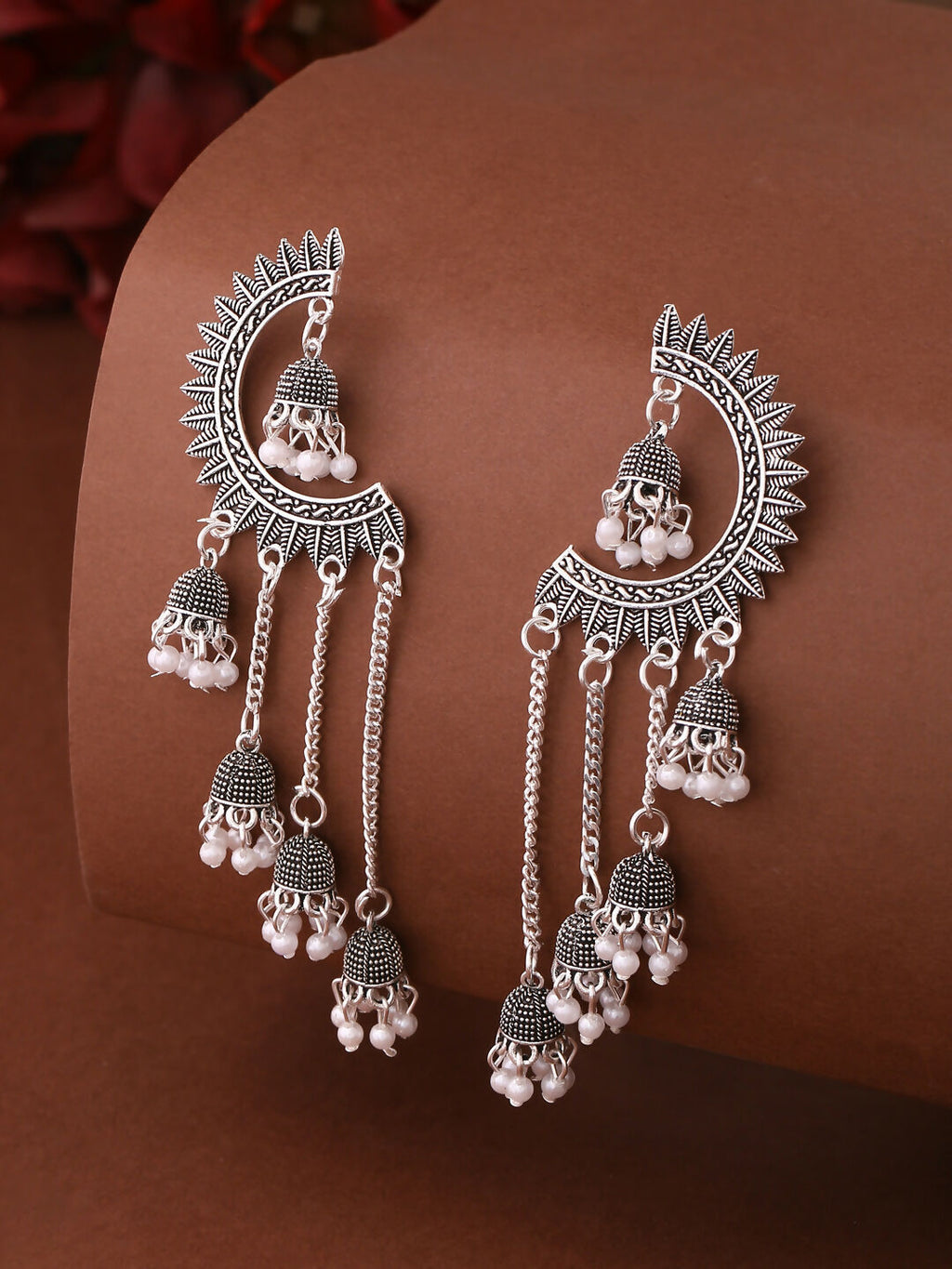 NVR Women Rhodium-Plated Kundan Stone-Studded Beaded Jewellery Set