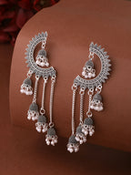 NVR Women Rhodium-Plated Kundan Stone-Studded Beaded Jewellery Set