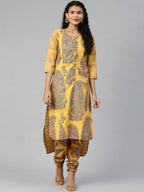 Ahalyaa Women Mustard Crepe Printed Kurta Churidar Set - Distacart