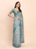 Shree Shyam Fashion Linen Cotton Sea Green Saree - Distacart