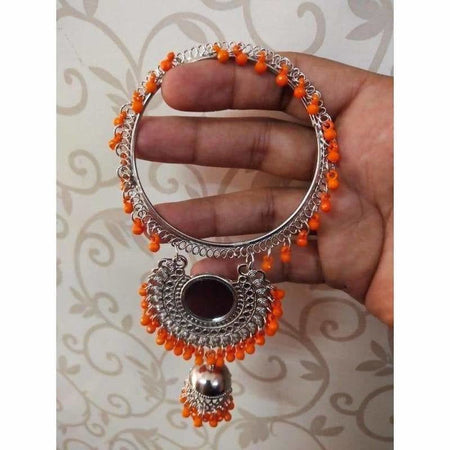 MS Fashion India Trendy Silver Latkan Jhumka Bangles With Orange Pearls