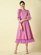 Myshka Women's Pink Empire Printed Dress - Distacart