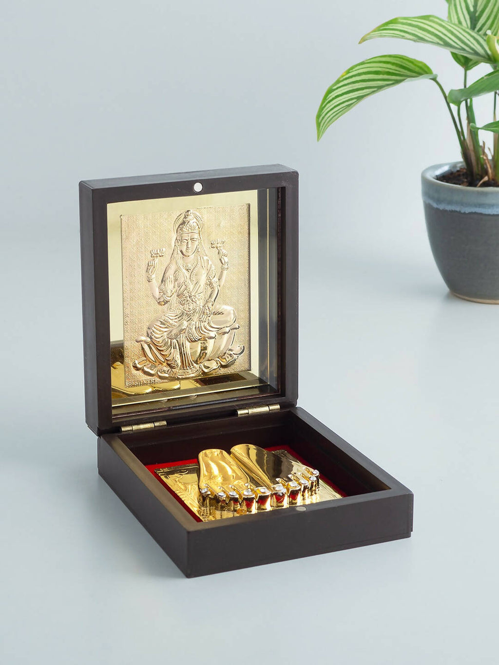 Golden Peacock Brown & 24 Ct Gold Foil Laxmi Ji Pooja Box