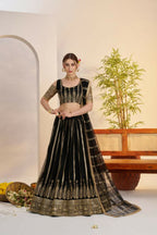 Aastha Fashion Black Butterfly Net Zari Work And Cotton Thread Work And Sequence Work Embroidery Wedding Wear Lehenga Choli