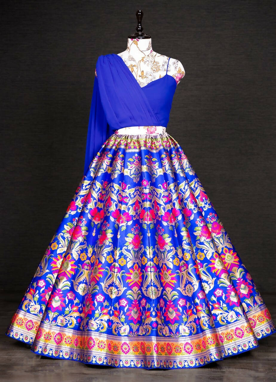 InfinitySaree Royal Blue Banarasi Silk Lehenga Choli for Women, Ready to Wear Stitched Lengha Choli for Party, Stylish Lehenga Choli - Distacart