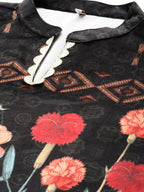 Ahalyaa Women Black & Red Floral Printed Gotta Patti Floral Velvet Kurta - Distacart