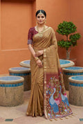 Vastranavya Cream Muga Cotton Meenakari & Azarakh Pallu Saree with Contrast Blouse - Distacart