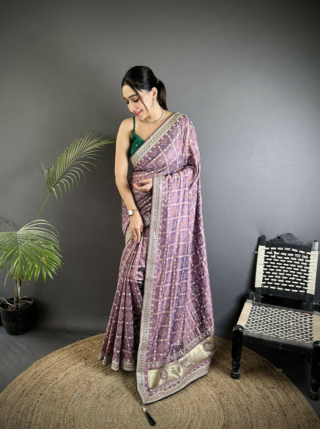 Joban Fashion Lavender Bandhej Bandhani Vichitra Silk Bandhani Prints Saree - Distacart