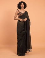 Suta Black Woven Zari Striped Pure Handloom Cotton Saree - Distacart