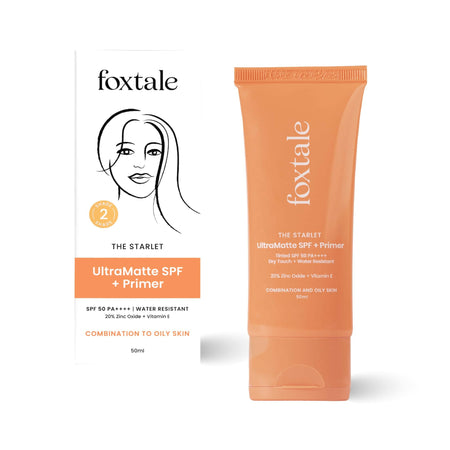 Foxtale Tinted Sunscreen SPF 50 PA++++ & Primer Shade 2 - Medium, Water Resistant with Dry-Touch Finish, Blurs Out Pores