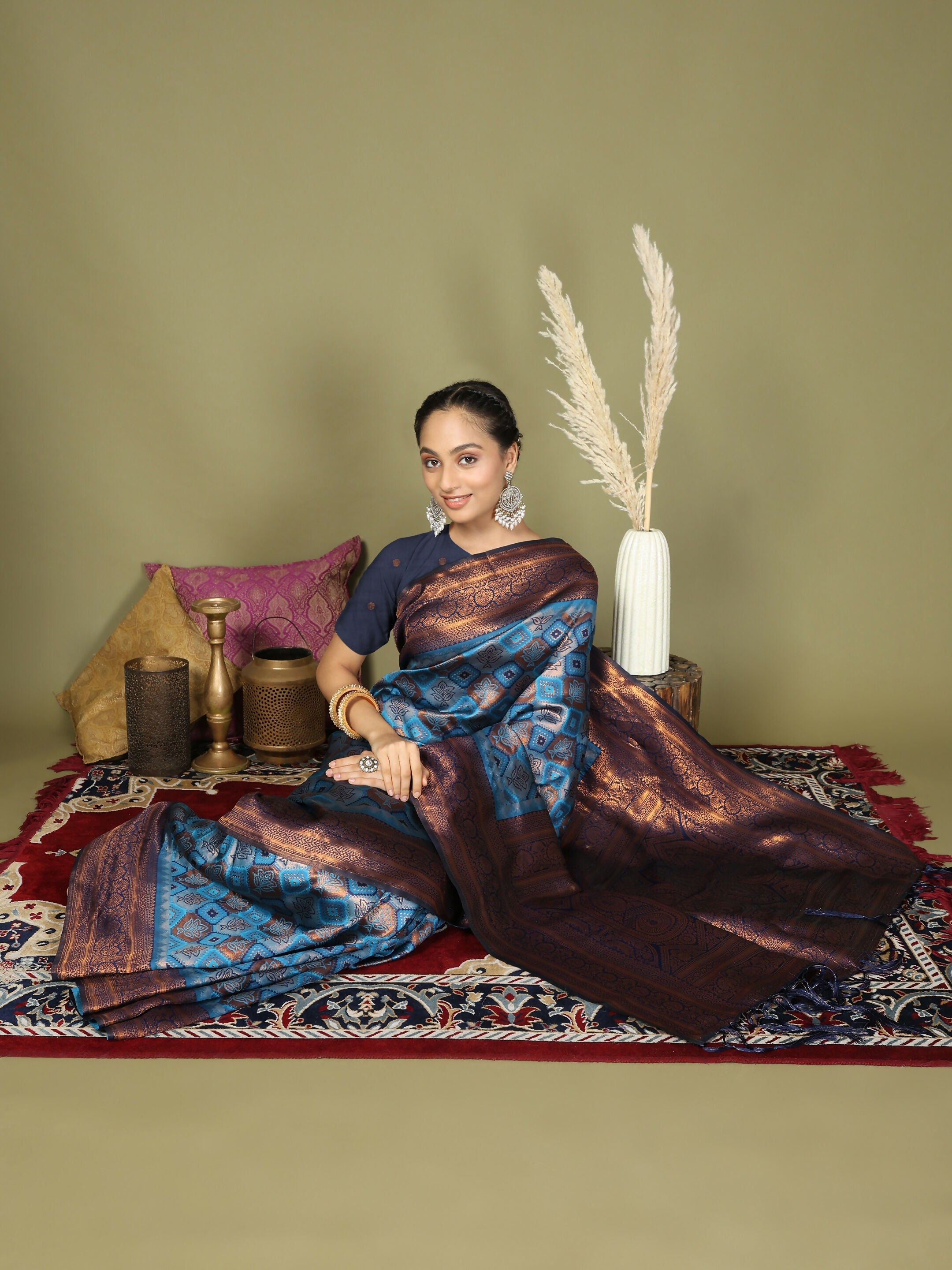 Shree Shyam Fashion Lichi Silk Sky Blue Saree - Distacart