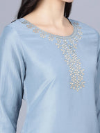 Myshka Women Blue Ethnic Motifs Panelled Kurta with Trousers With Dupatta - Distacart