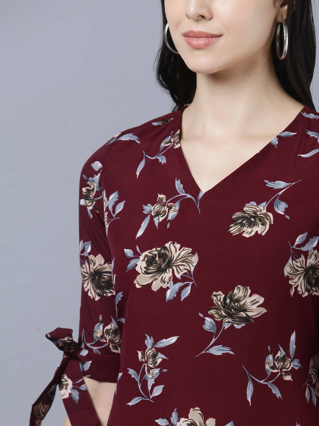 Myshka Women Burgundy Beige Floral Print A-line Dress - Distacart