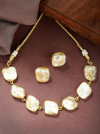 NVR Women's Gold-Polished Mother of Pearl Handcrafted Jewellery Set