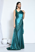 Light Blue Satin Silk Embroidered With Stone Work Festive Saree - Nimaya Denzy