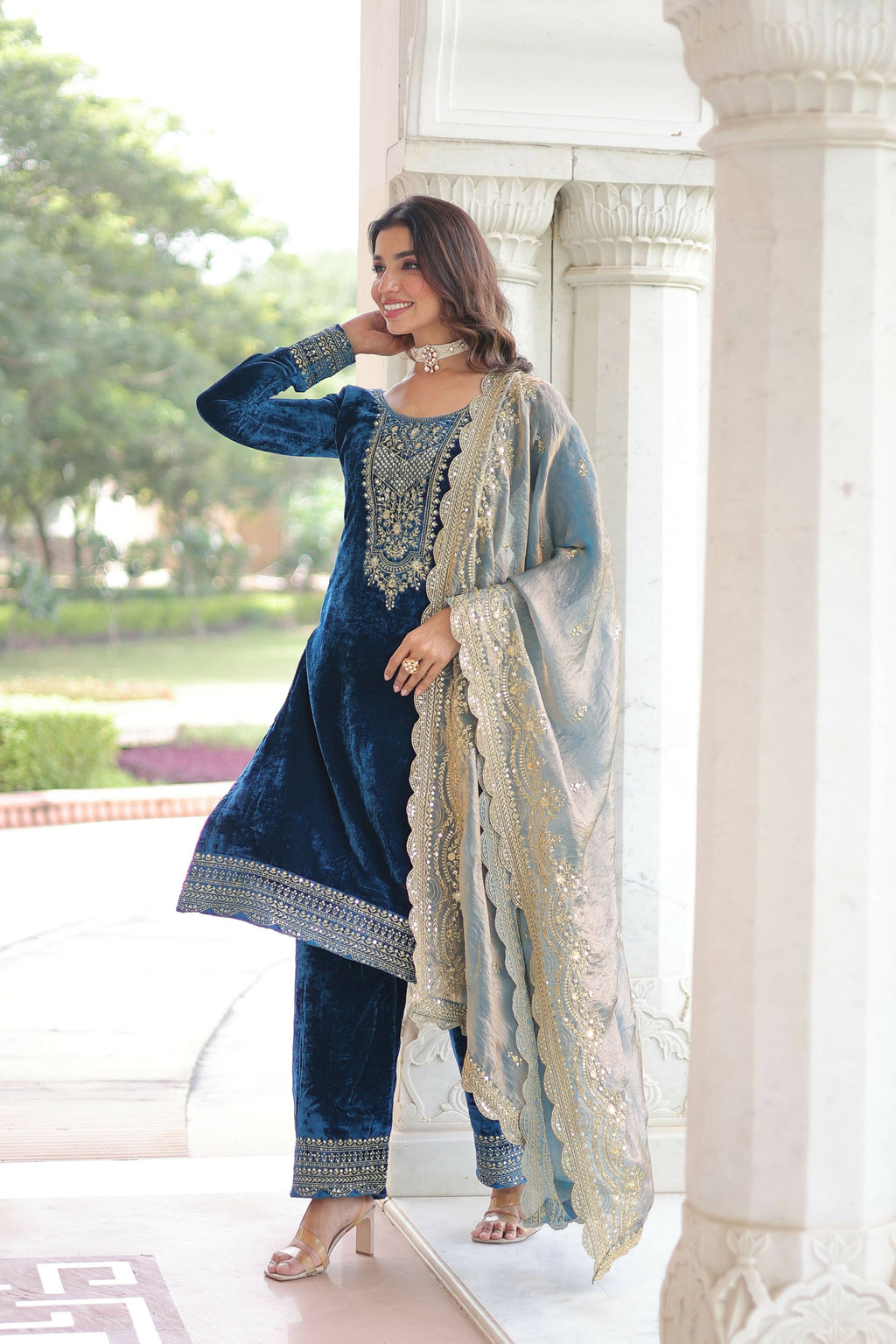 Joban Fashion Blue Readymade Kurta Set With Sequence embroidery Work - Distacart