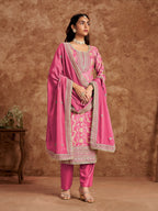 Anaita Pink Premium Dolla Jacquard Embroidered Stitched Salwar Suit - Distacart