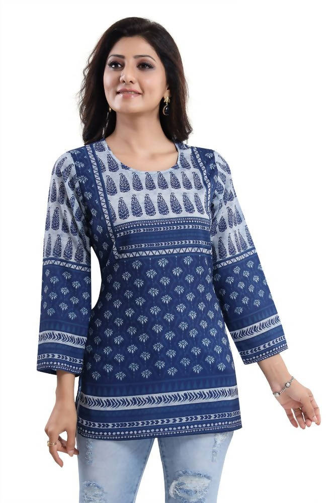 Snehal Creations Interesting Vibe Indigo Blue Summer Cool Printed Tunic