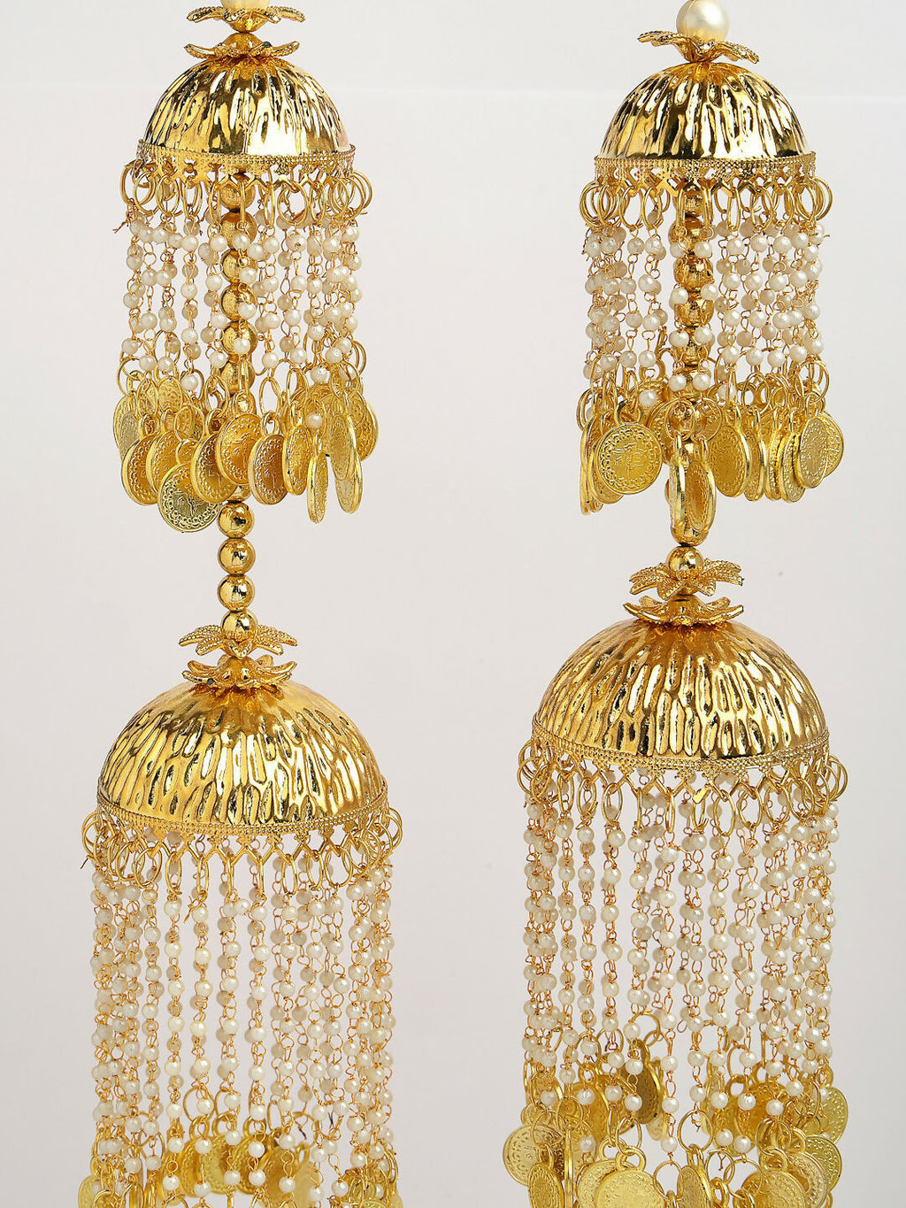 NVR Women's Pack Of 2 Gold-Polished & White Pearl Beaded Bridal Layered Heavy Kaleera Sets - Distacart
