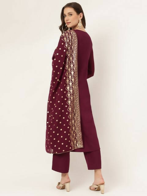 FIORRA Women's Purple Poly Crepe A-Line Kurta Pant With Dupatta