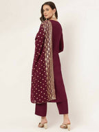 FIORRA Women's Purple Poly Crepe A-Line Kurta Pant With Dupatta