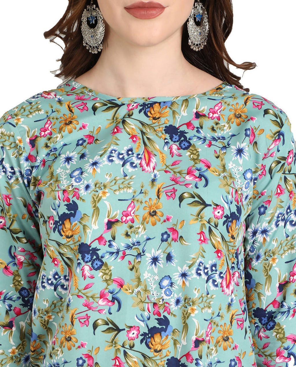 Vamika Rama Green French Crepe Printed Party Wear/Casual Wear Kurti - Distacart
