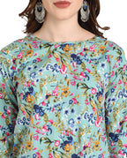 Vamika Rama Green French Crepe Printed Party Wear/Casual Wear Kurti - Distacart