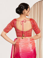 Joban Fashion Red Brocade Padded Blouse With Round Neck Elbow Sleeves - Distacart