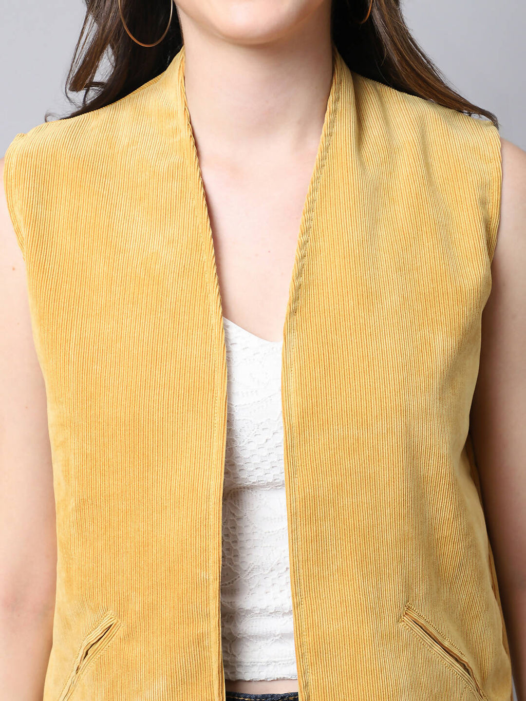 Even Apparels Mustard Polyblend Open Front Women's Waistcoat - Distacart