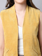 Even Apparels Mustard Polyblend Open Front Women's Waistcoat - Distacart