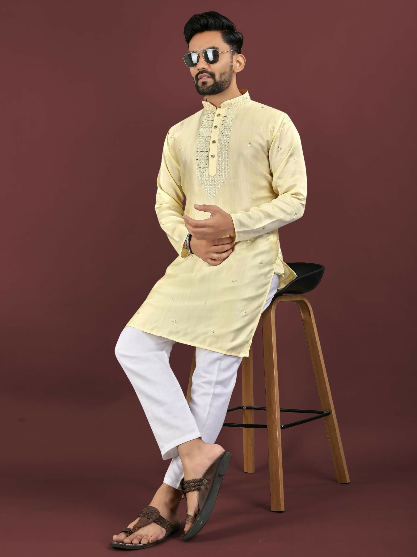 Anaita Yellow Embroidered Silk Straight Kurta