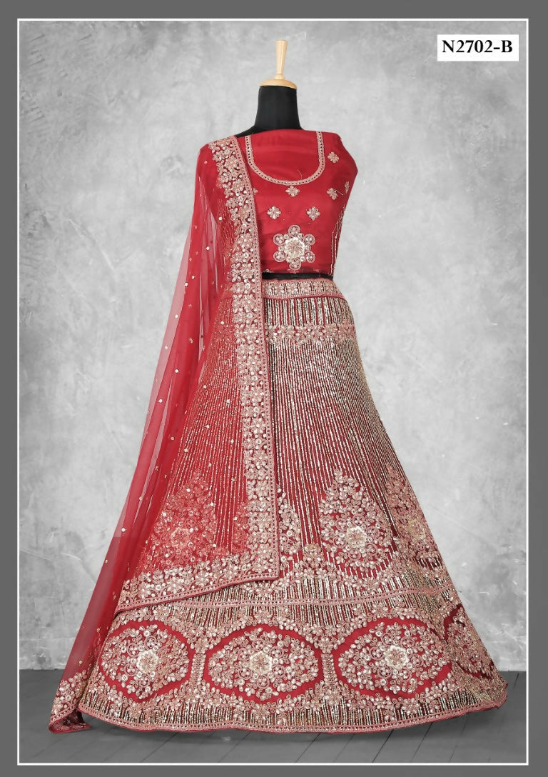 Red Net Thread With Sequence Work Lehenga Choli - Nimaya Ishani