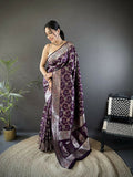 Joban Fashion Purple Meenakari Banarasi Silk Sarees