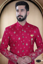Joban Fashion Men's Rani-Pink Silk Kurta with Pyjama