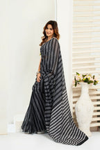 Vastranavya Black Digital Printed Linen Ready To Wear Designer Saree with Unstitched Blouse - Distacart