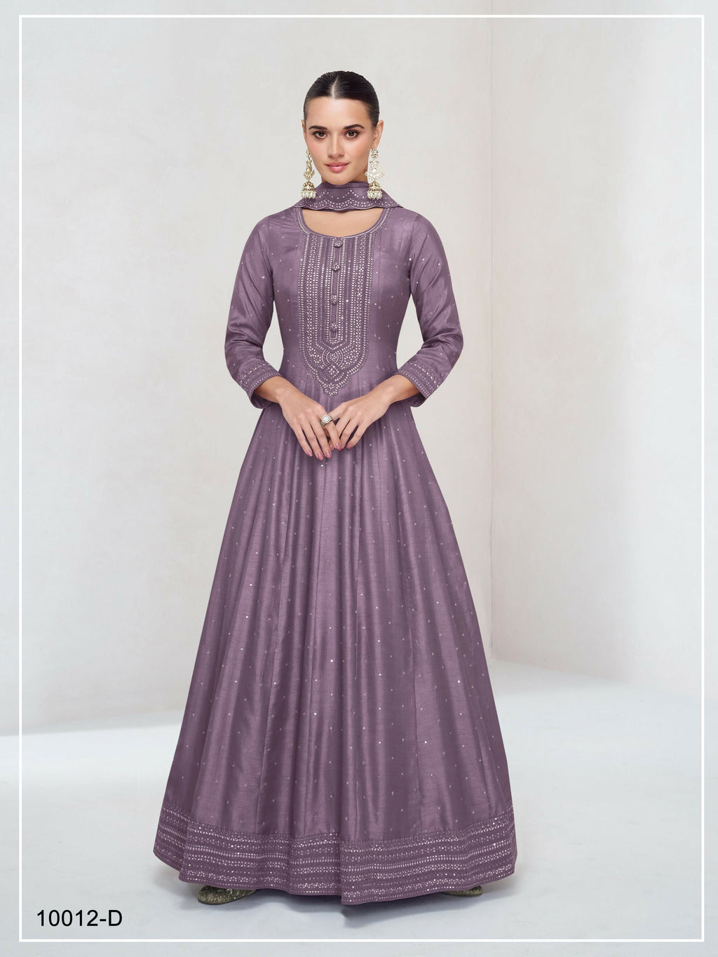 Teeya Creation Onion Color Heavy Vichitra Silk Embroidery Work Long Gown