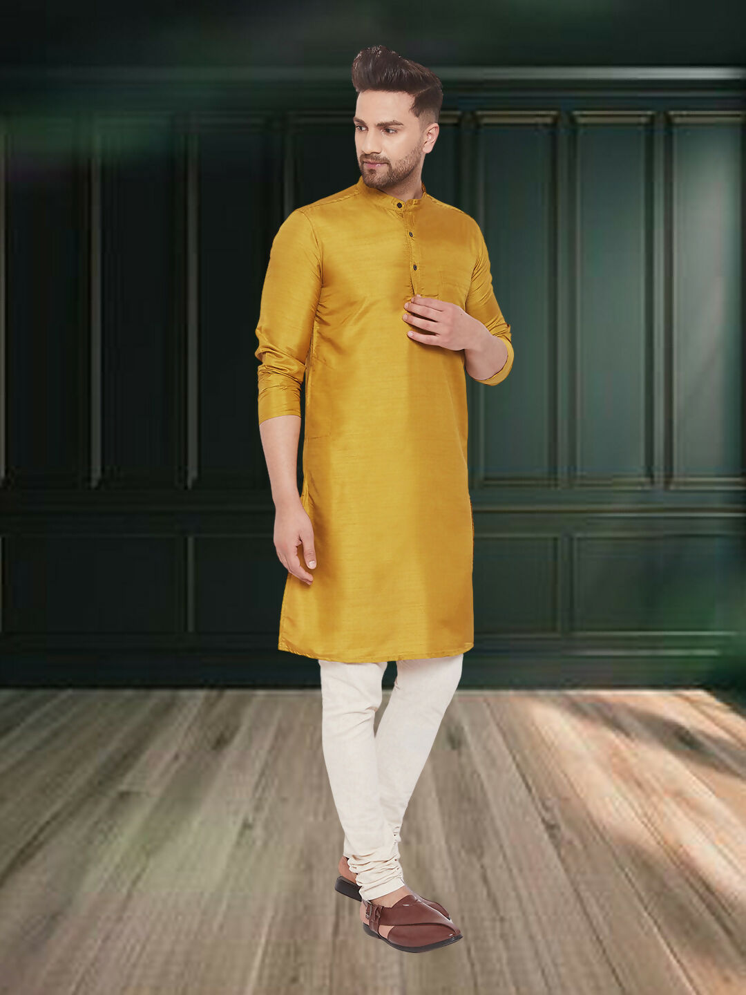 Even Apparels Men's Art Silk Beige Kurta